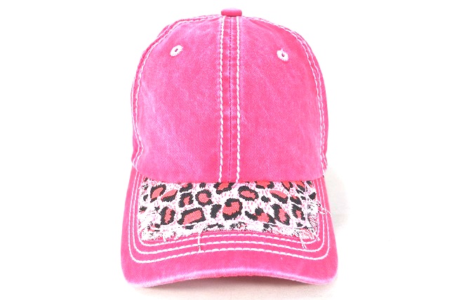 046-Pigment cap with leopard visor-hot.pink